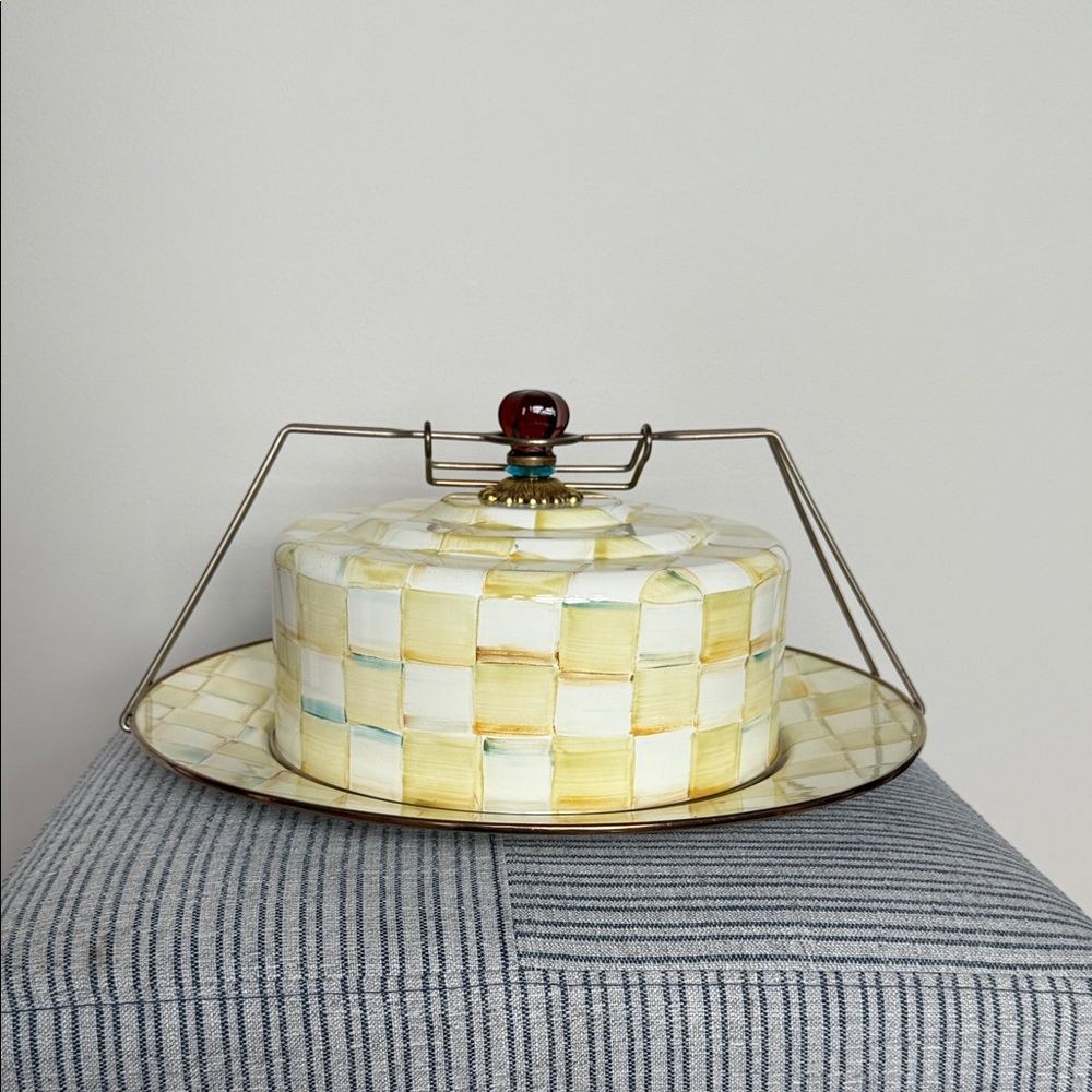 Mackenzie-Childs Parchment Check Cake Carrier.
Rare and Retired.